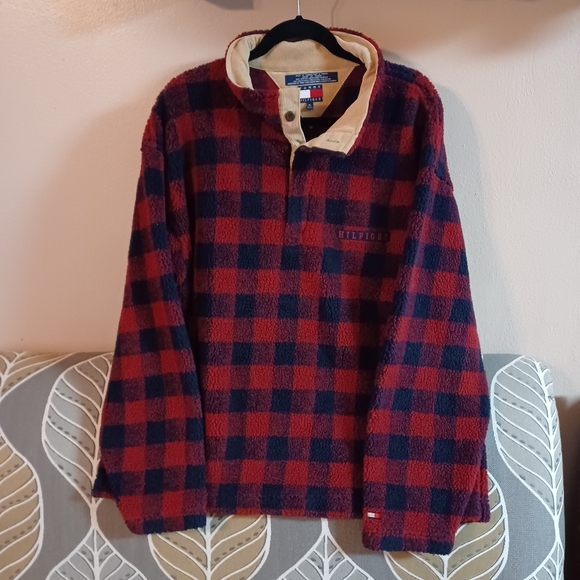 Tommy Hilfiger Mens XL buffalo Plaid Check Sherpa Button CorduroyCollar Pullover - Picture 4 of 13